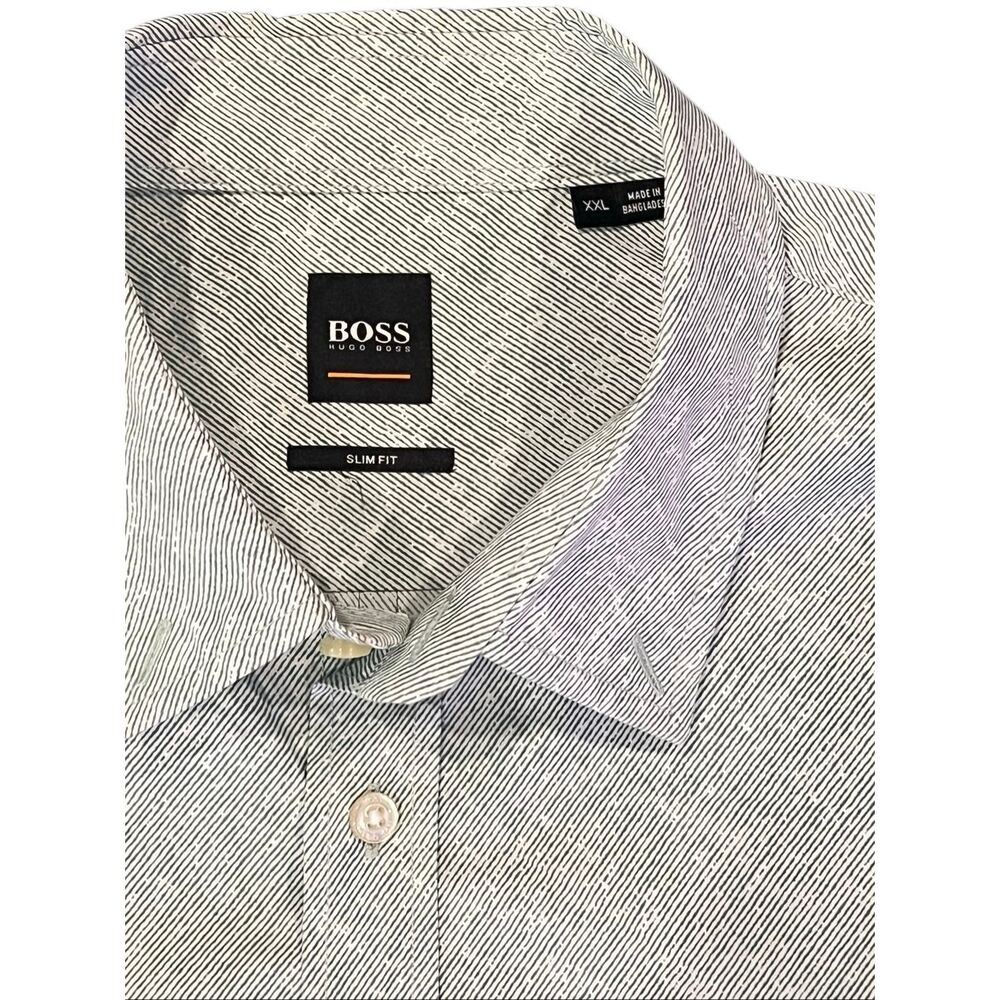 Hugo Boss Men's Mabsoot Slim Fit Long Sleeve Stripe Button Up Shirt Green Sz XXL